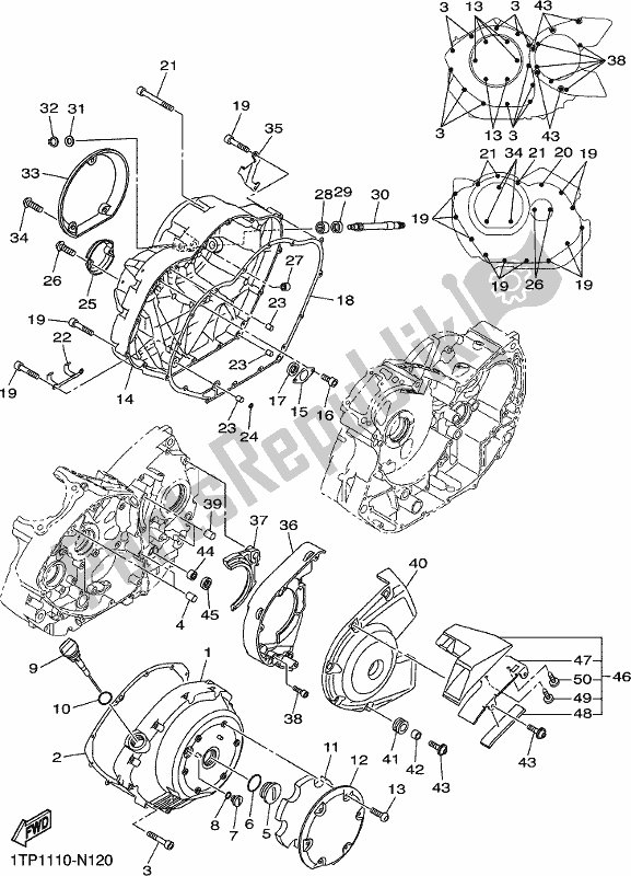 Wszystkie części do Pokrywa Skrzyni Korbowej 1 Yamaha XVS 950 CU Bolt 2019