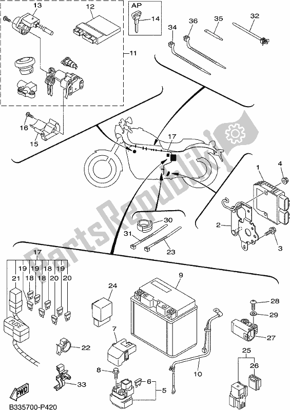 All parts for the Electrical 2 of the Yamaha XVS 950 CUD 2017