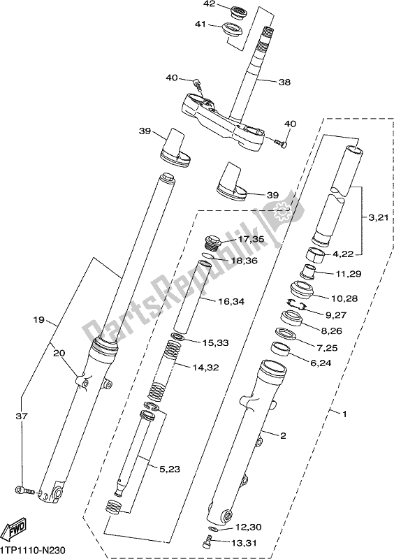 All parts for the Front Fork of the Yamaha XVS 950 CUD 2017