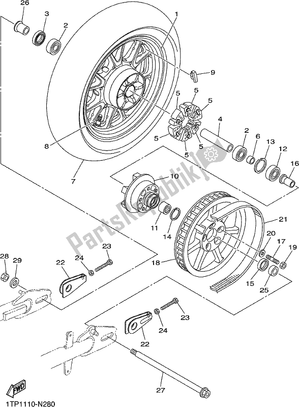 All parts for the Rear Wheel of the Yamaha XVS 950 CUD 2017