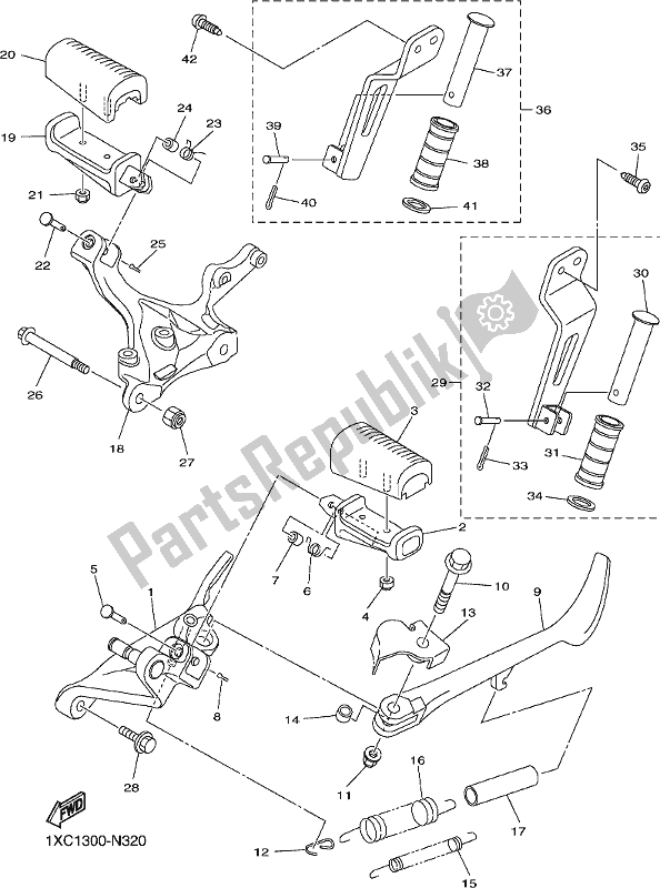 All parts for the Stand & Footrest of the Yamaha XVS 950 CUD 2017