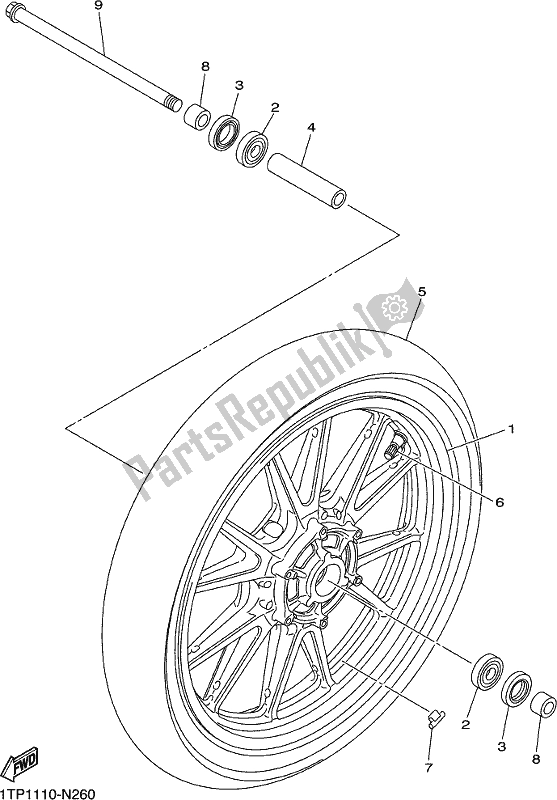 Tutte le parti per il Ruota Anteriore del Yamaha XVS 950 CUD 2018