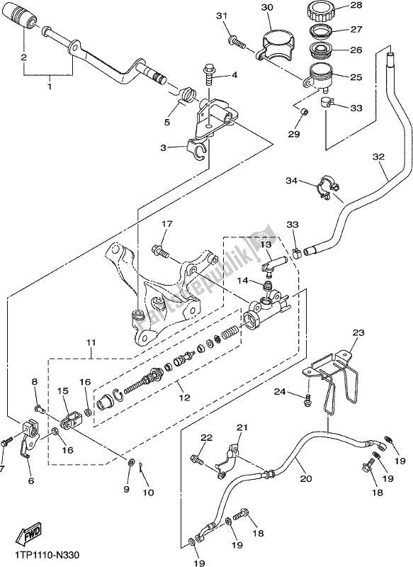 Tutte le parti per il Pompa Freno Posteriore del Yamaha XVS 950 CUD 2018