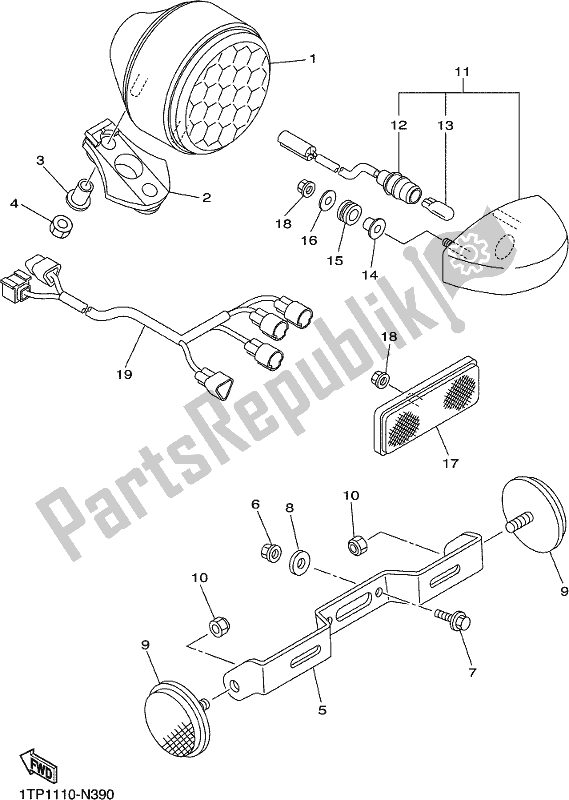 All parts for the Taillight of the Yamaha XVS 950 CUD 2018