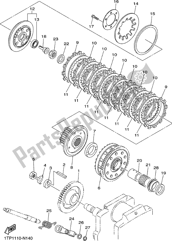 All parts for the Clutch of the Yamaha XVS 950 CUD 2019