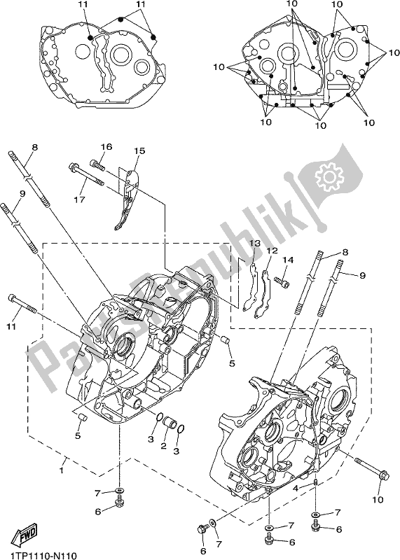 All parts for the Crankcase of the Yamaha XVS 950 CUD 2019