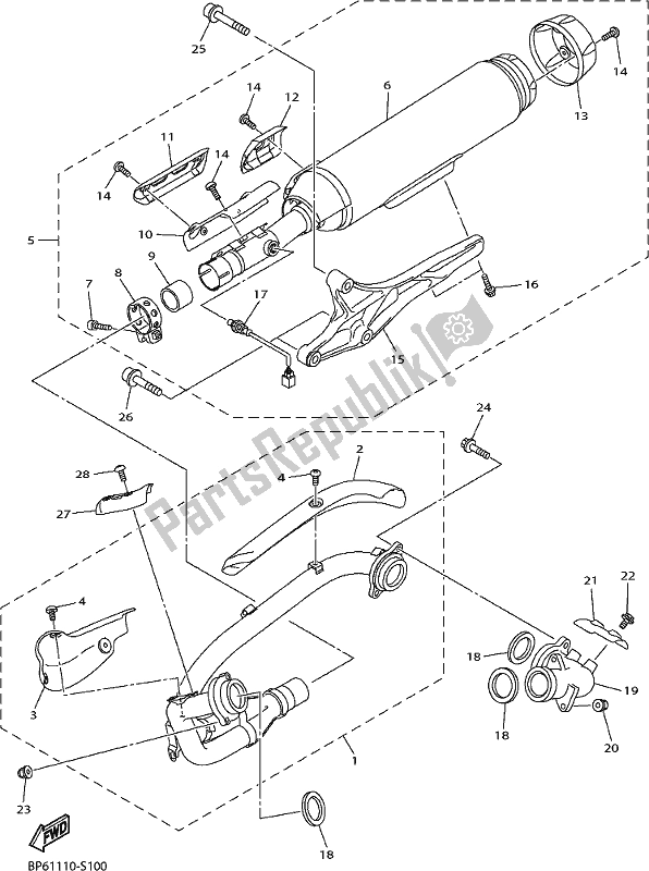 All parts for the Exhaust of the Yamaha XVS 950 CUD 2019