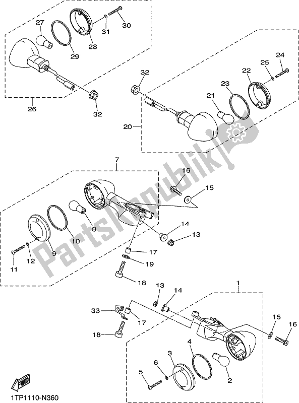 All parts for the Flasher Light of the Yamaha XVS 950 CUD 2019