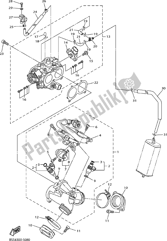 Alle onderdelen voor de Intake 1 van de Yamaha XVS 950 CUD 2019