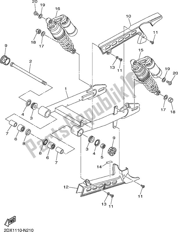 All parts for the Rear Arm & Suspension of the Yamaha XVS 950 CUD 2019