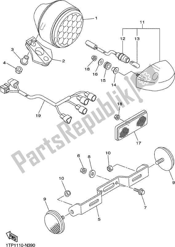 All parts for the Taillight of the Yamaha XVS 950 CUD 2019