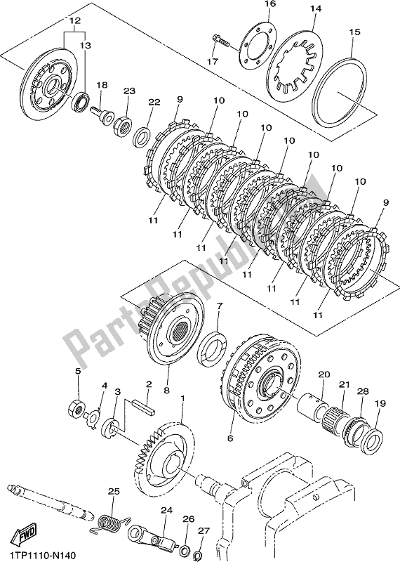 Todas as partes de Embreagem do Yamaha XVS 950 CUD 2021