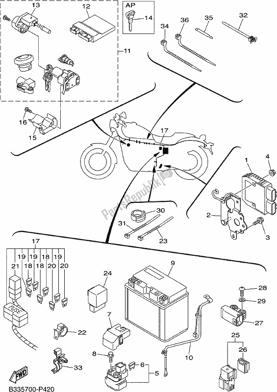 All parts for the Electrical 2 of the Yamaha XVS 950 CUD 2021