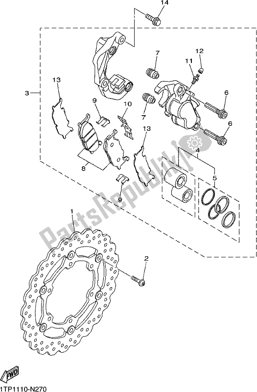 All parts for the Front Brake Caliper of the Yamaha XVS 950 CUD 2021