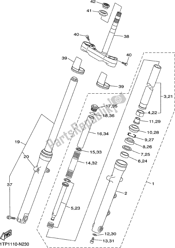 All parts for the Front Fork of the Yamaha XVS 950 CUD 2021