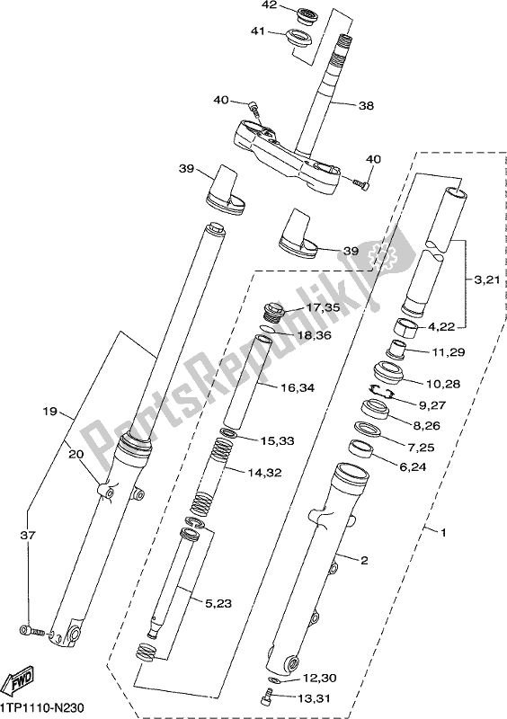 All parts for the Front Fork of the Yamaha XVS 950 CUD Bolt 2017