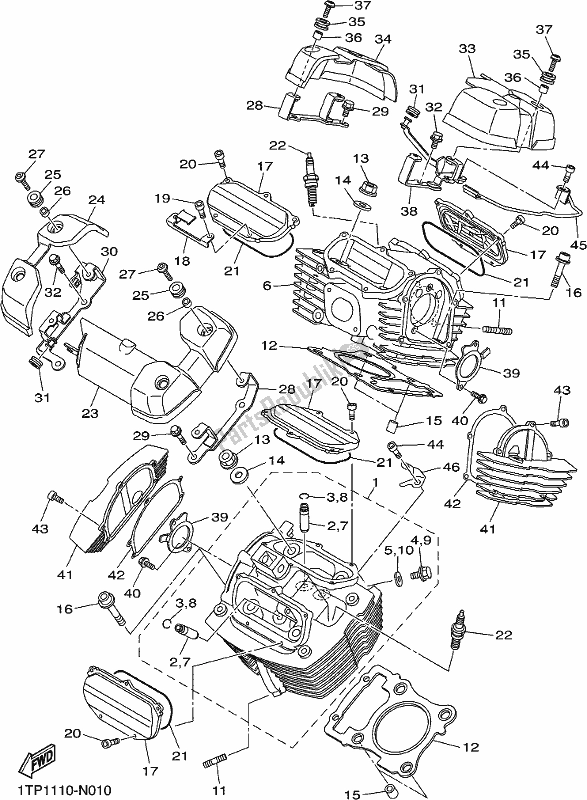 Todas as partes de Cabeça De Cilindro do Yamaha XVS 950 CUD Bolt 2018