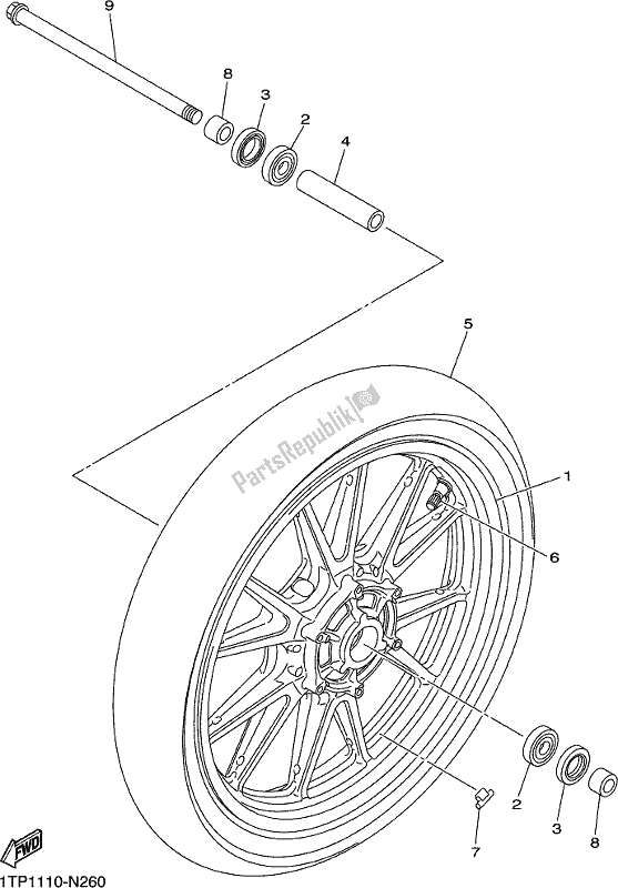 Wszystkie części do Przednie Ko? O Yamaha XVS 950 CUD Bolt 2018