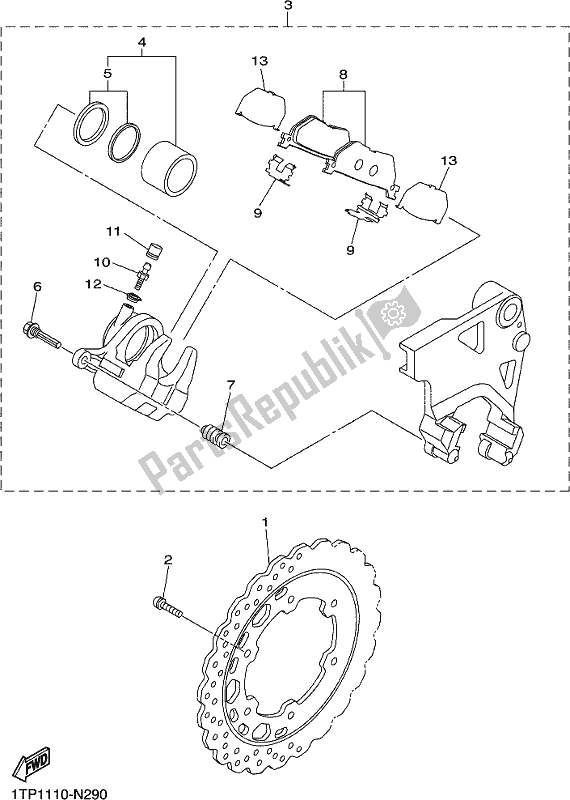 All parts for the Rear Brake Caliper of the Yamaha XVS 950 CUD Bolt 2018