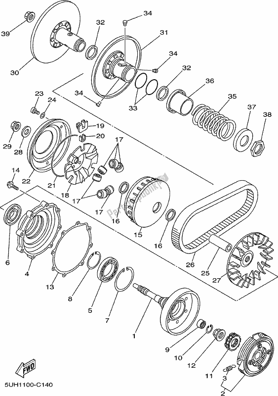 All parts for the Clutch of the Yamaha YFM 350A 2017