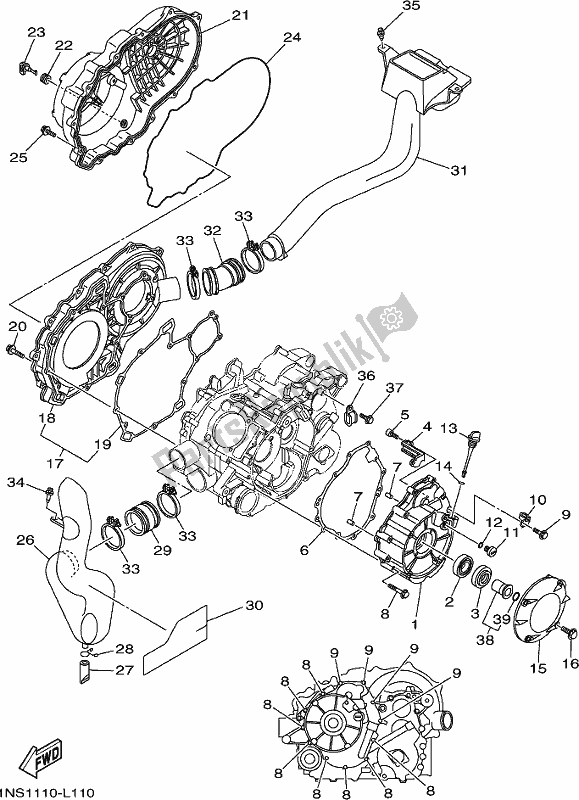 All parts for the Crankcase Cover 1 of the Yamaha YFM 350A 2017