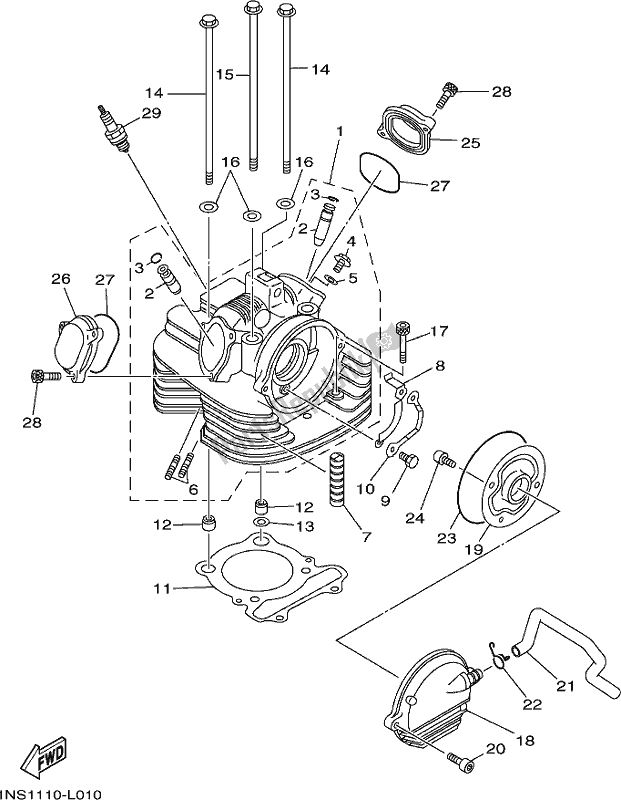 All parts for the Cylinder Head of the Yamaha YFM 350A 2017