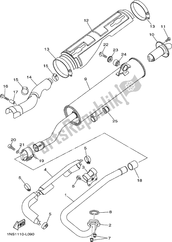 All parts for the Exhaust of the Yamaha YFM 350A 2017