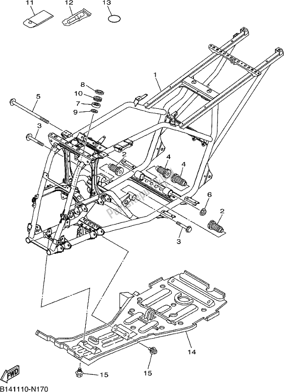 All parts for the Frame of the Yamaha YFM 350A 2017