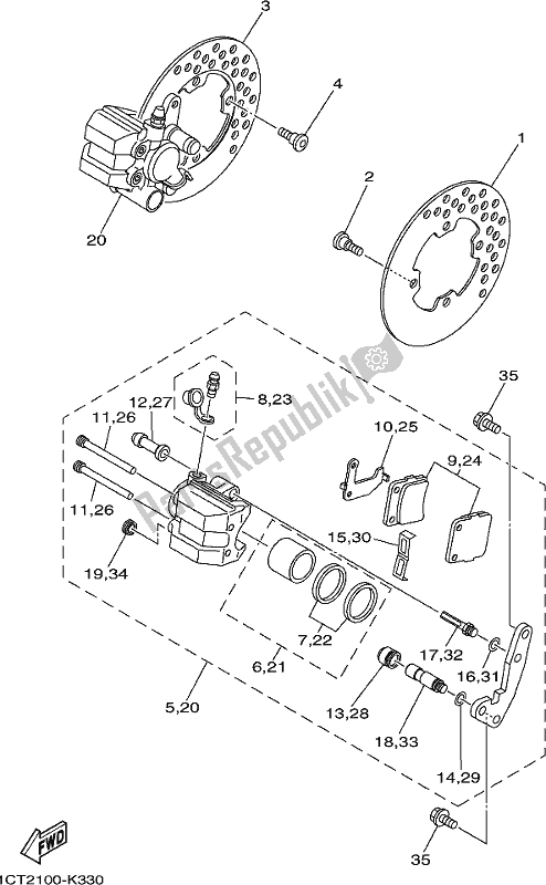 All parts for the Front Brake Caliper of the Yamaha YFM 350A 2017