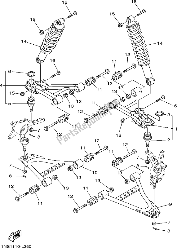 All parts for the Front Suspension & Wheel of the Yamaha YFM 350A 2017