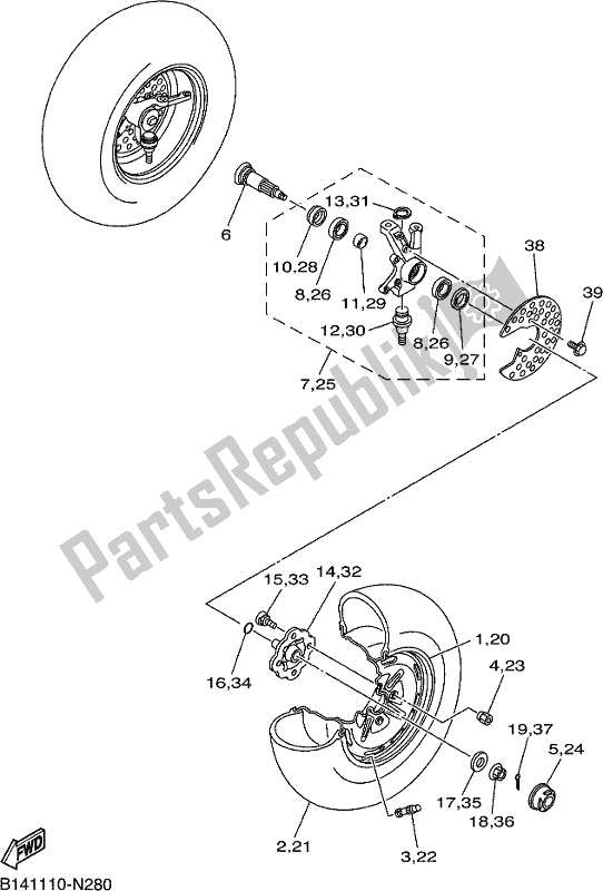 All parts for the Front Wheel of the Yamaha YFM 350A 2017