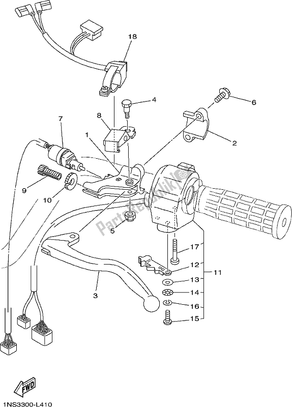 All parts for the Handle Switch & Lever of the Yamaha YFM 350A 2017