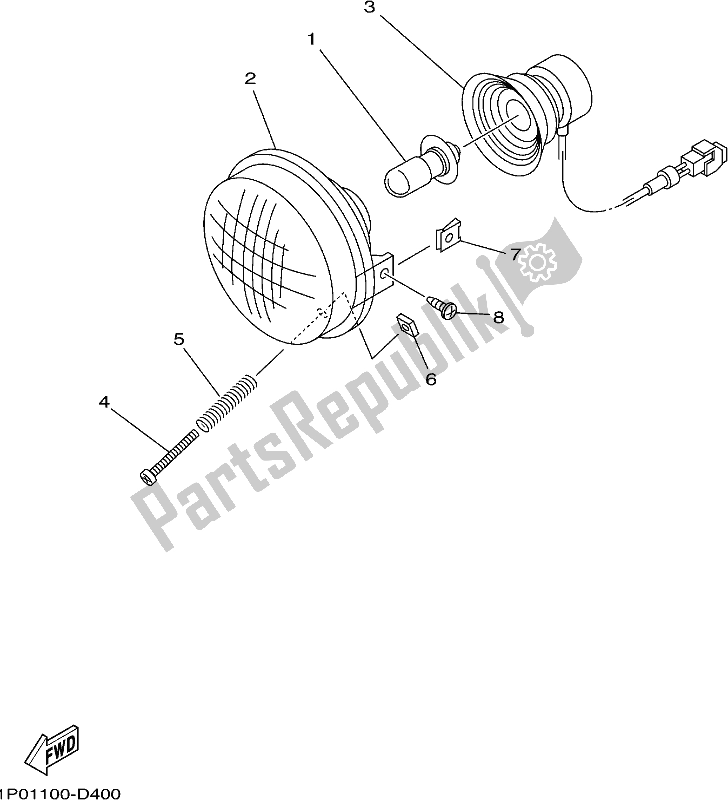 All parts for the Headlight of the Yamaha YFM 350A 2017