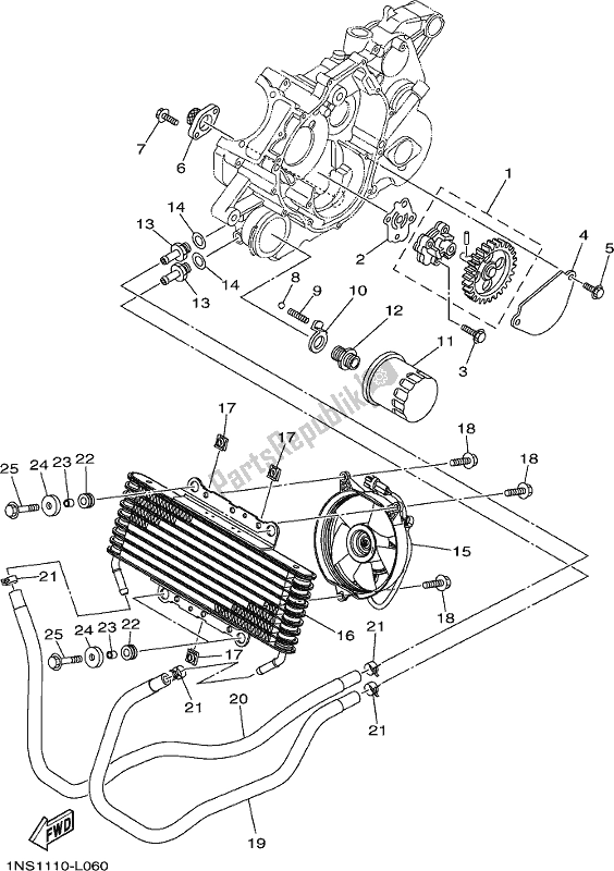 All parts for the Oil Pump of the Yamaha YFM 350A 2017