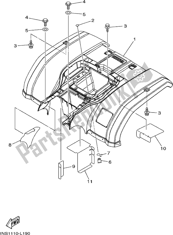 All parts for the Rear Fender of the Yamaha YFM 350A 2017