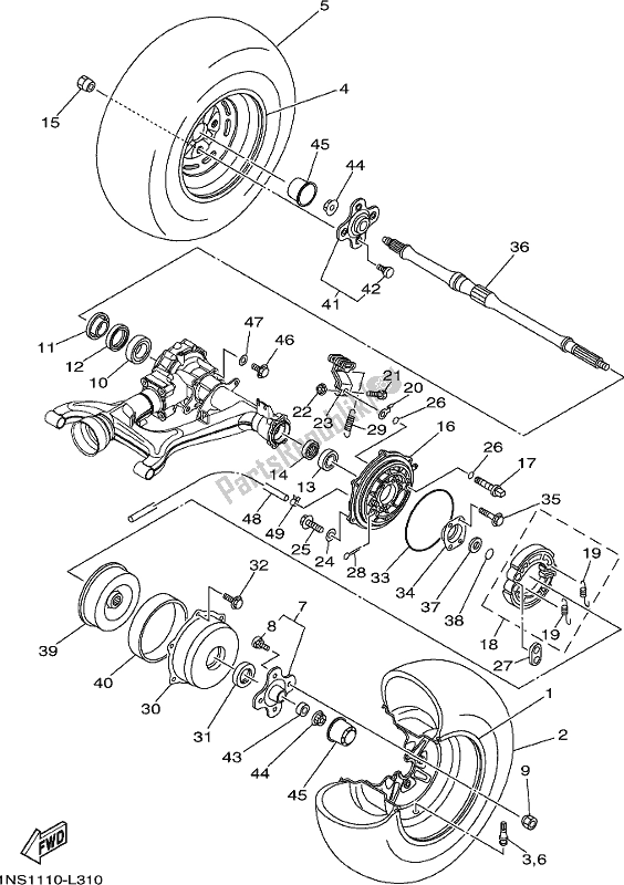 All parts for the Rear Wheel of the Yamaha YFM 350A 2017