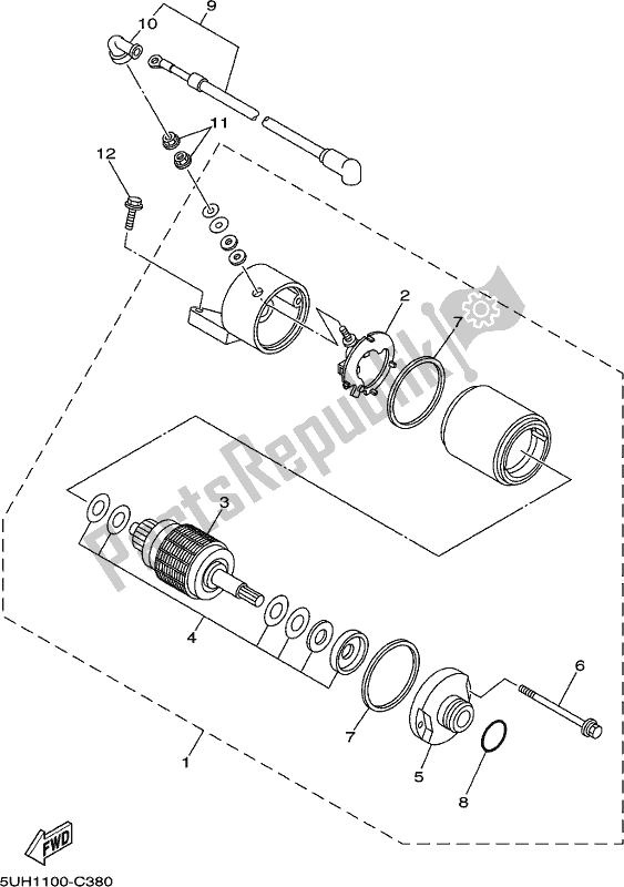 All parts for the Starting Motor of the Yamaha YFM 350A 2017