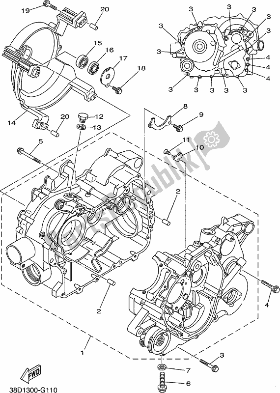 All parts for the Crankcase of the Yamaha YFM 350A 2021