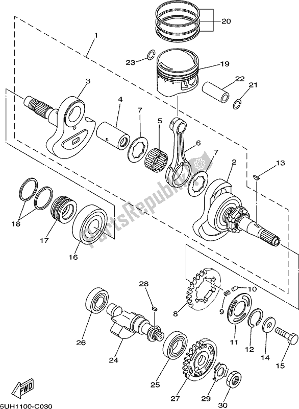 All parts for the Crankshaft & Piston of the Yamaha YFM 350A 2021