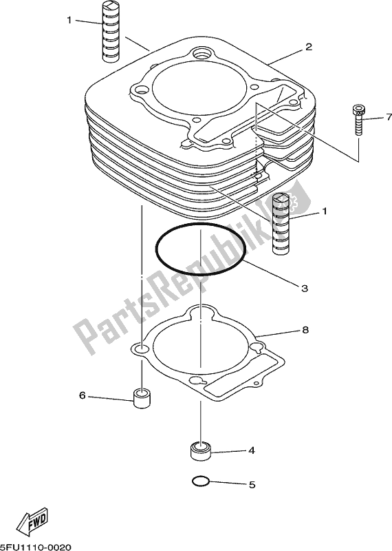 All parts for the Cylinder of the Yamaha YFM 350A 2021