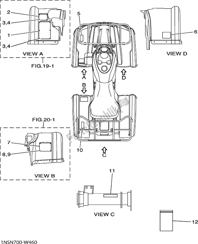 Alle onderdelen voor de Embleem & Label van de Yamaha YFM 350A 2021