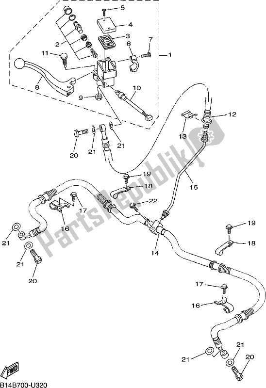 All parts for the Front Master Cylinder of the Yamaha YFM 350A 2021