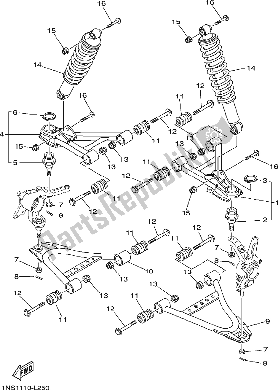 All parts for the Front Suspension & Wheel of the Yamaha YFM 350A 2021