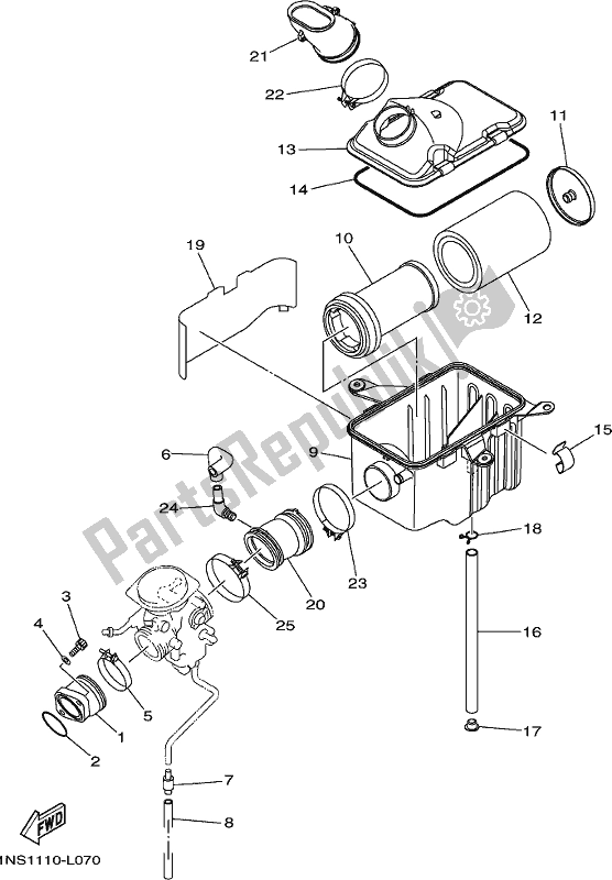 All parts for the Intake of the Yamaha YFM 350A 2021