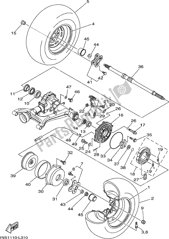 All parts for the Rear Wheel of the Yamaha YFM 350A 2021