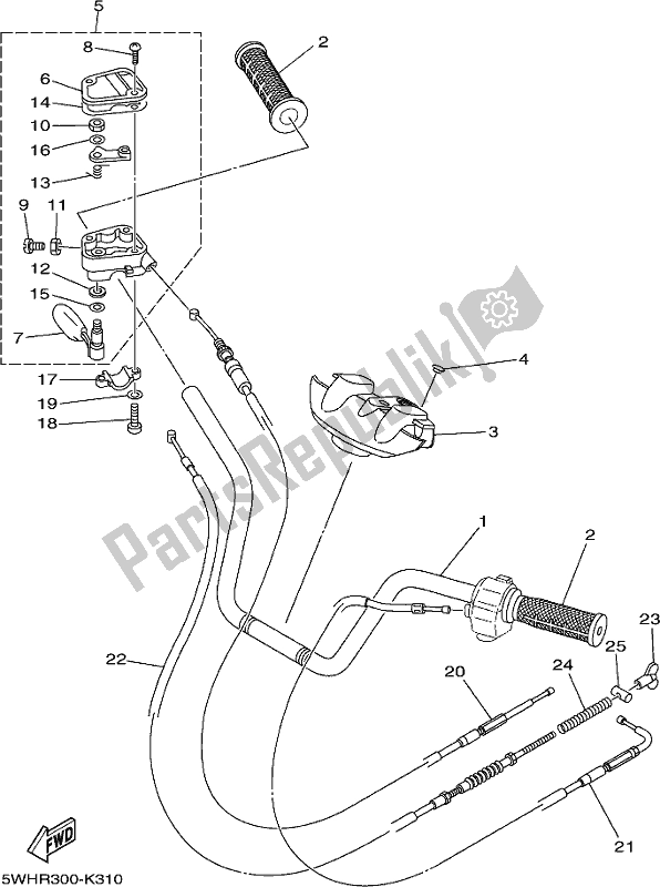 All parts for the Steering Handle & Cable of the Yamaha YFM 350A 2021