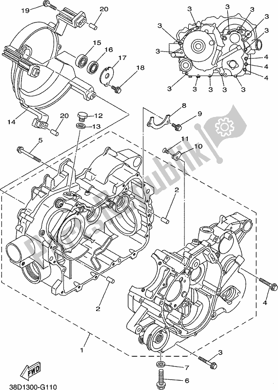 All parts for the Crankcase of the Yamaha YFM 350A Grizzly 350 2 WD 2019