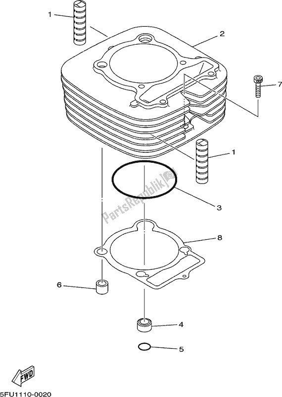 All parts for the Cylinder of the Yamaha YFM 350A Grizzly 350 2 WD 2019