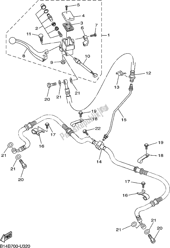 All parts for the Front Master Cylinder of the Yamaha YFM 350A Grizzly 350 2 WD 2019