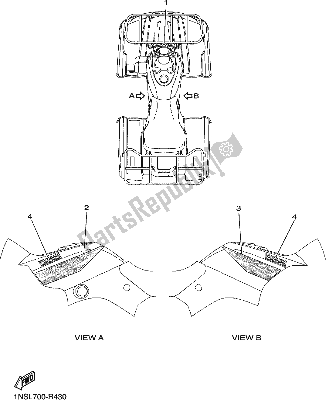 Tutte le parti per il Grafica del Yamaha YFM 350A Grizzly 350 2 WD 2019